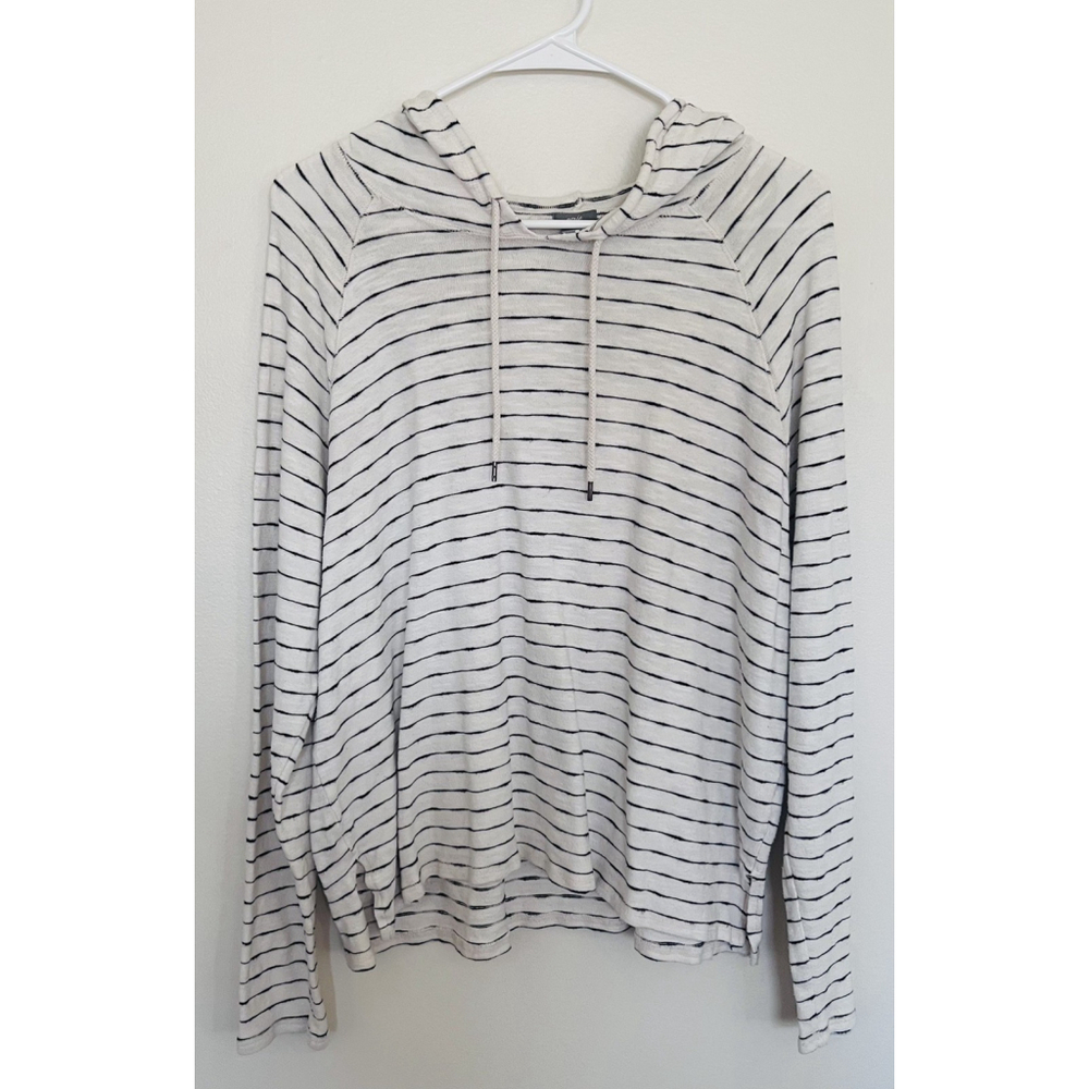 Aerie Hoodie Sweatshirt Womens Large Ivory White Black Stripe Cotton Pullover